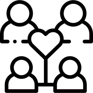 Graphic image of the outline of four people with a heart between them, symbolising a loving family/group.